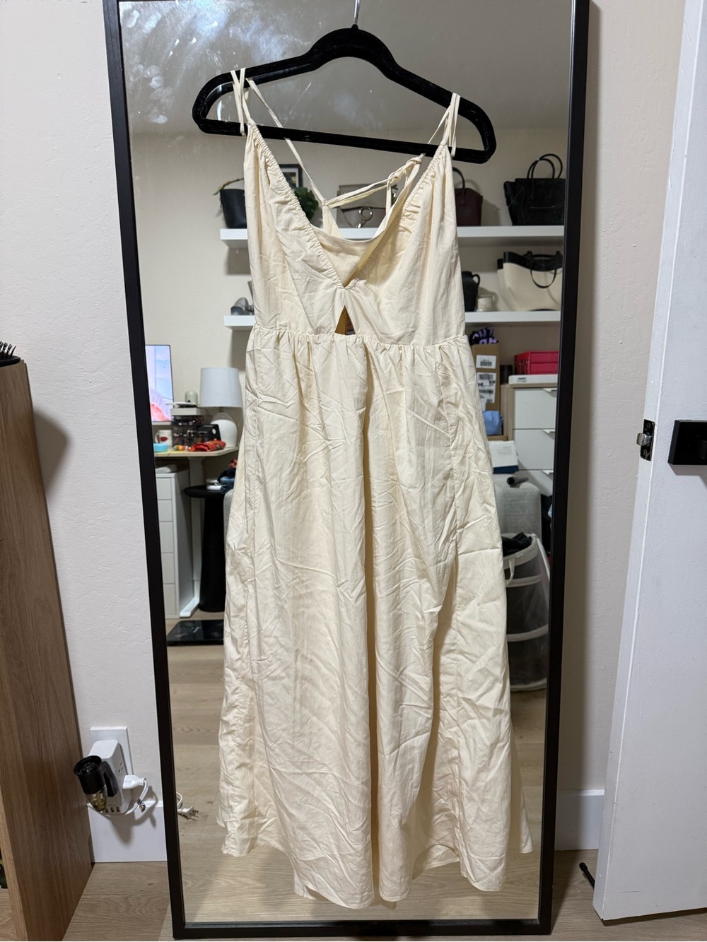 H&M | Dresses | Hm Cream Strappy Midi Dress With Front Cutout